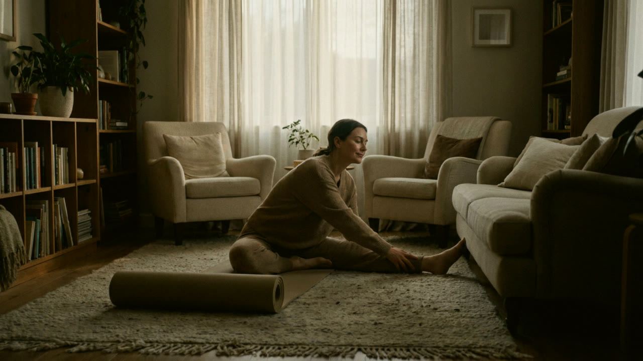 Gentle mat work at home, unhurried
