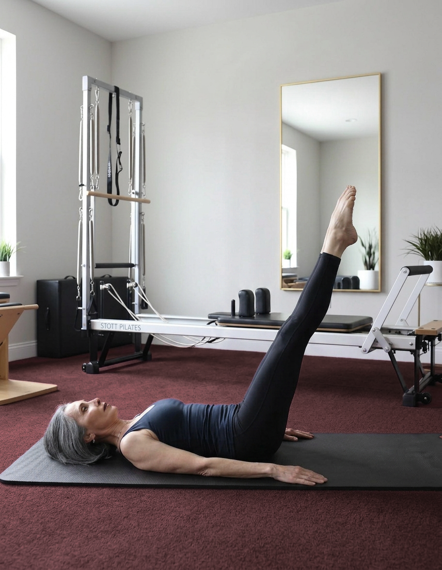 Gina Santangelo in a ladder barrel plank with legs extended