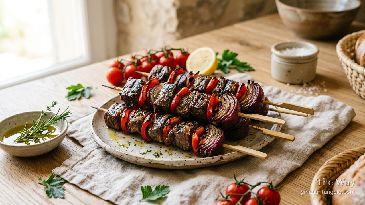 Herb and lemon beef skewers