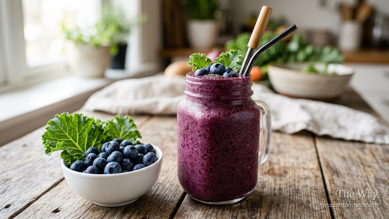 Blueberry kale smoothie in a glass