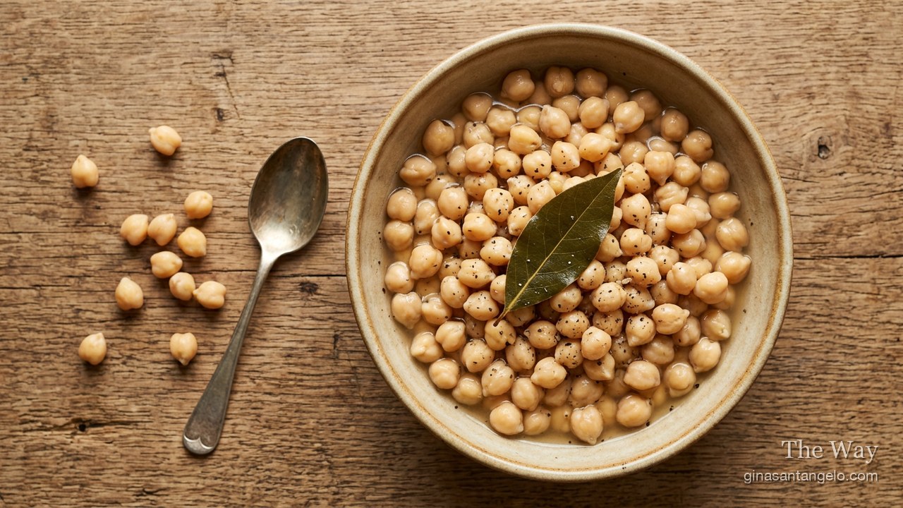 A pot of cooked chickpeas