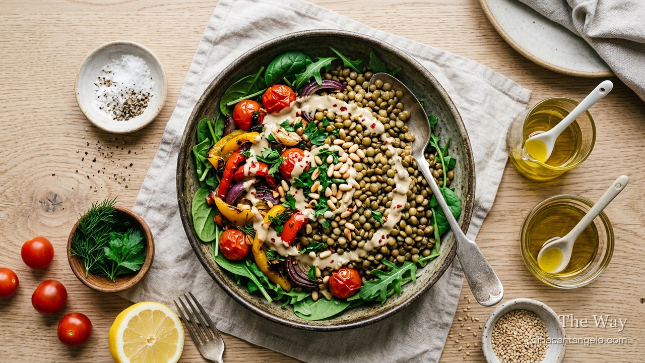 A pot of tender cooked green lentils