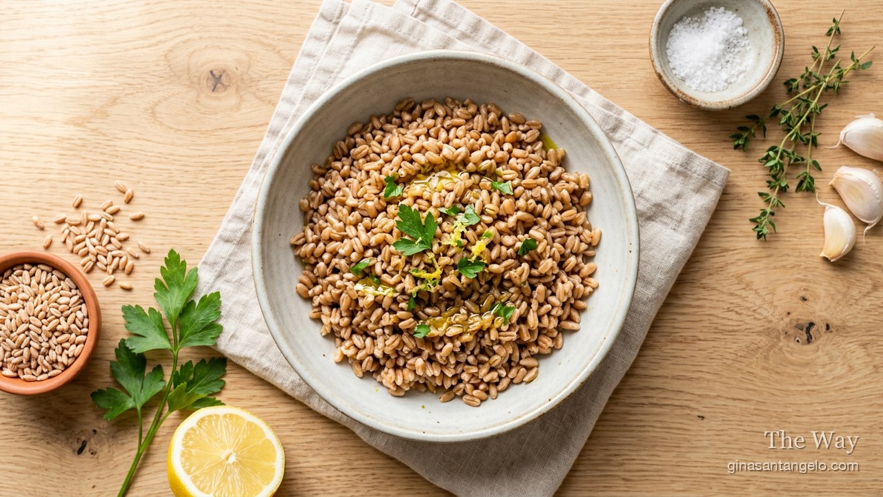 A bowl of cooked farro