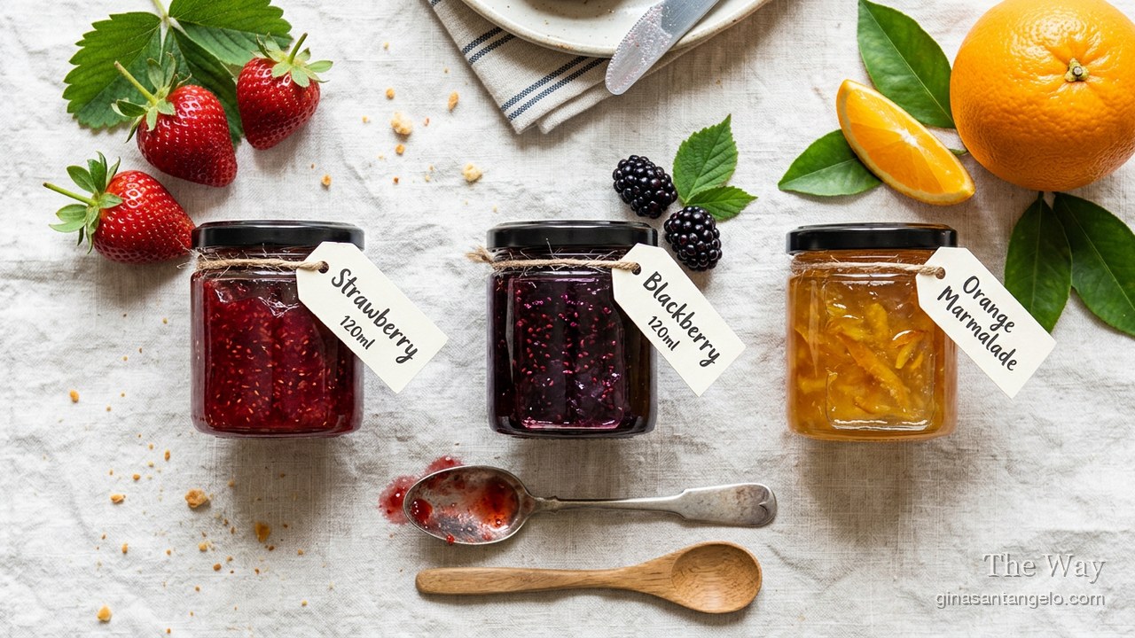 Small jars of homemade low-sugar fruit spreads