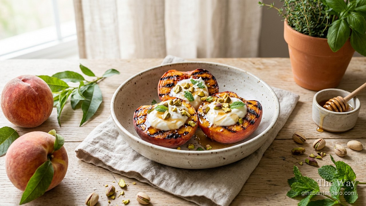 Grilled peaches over Greek yogurt