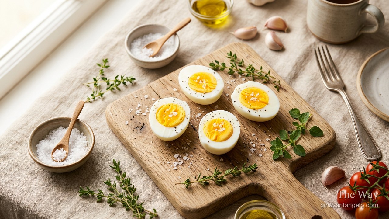 Peeled hard-boiled eggs