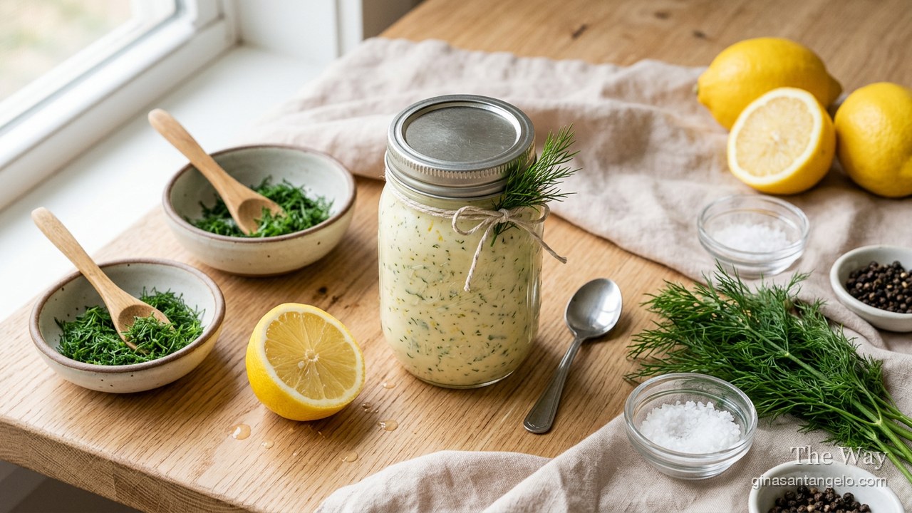 Lemon dill dressing in a jar