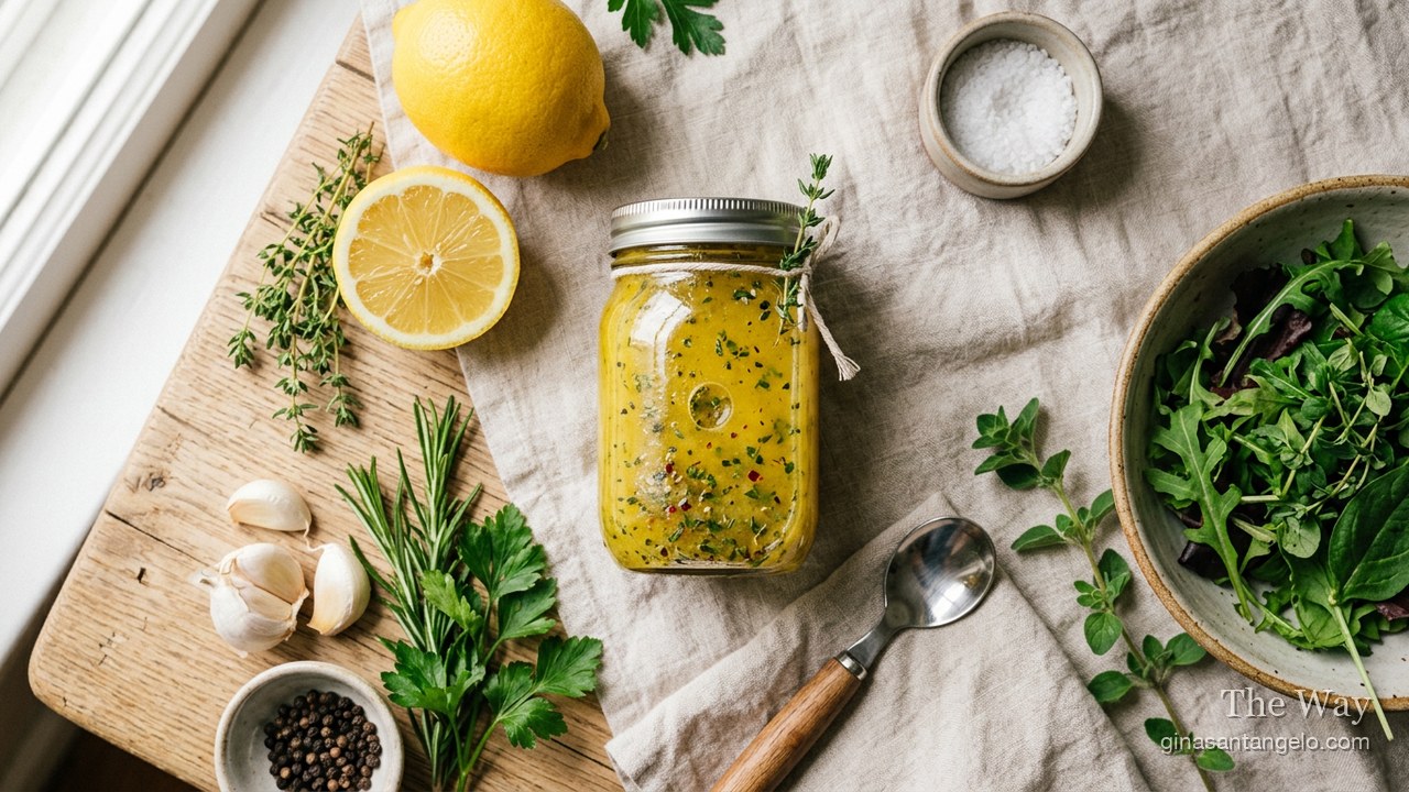 Lemon herb vinaigrette in a jar