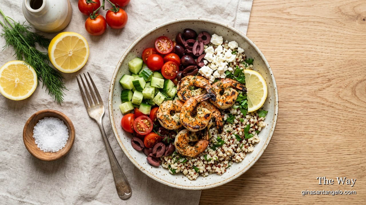 Lemon shrimp and quinoa bowl