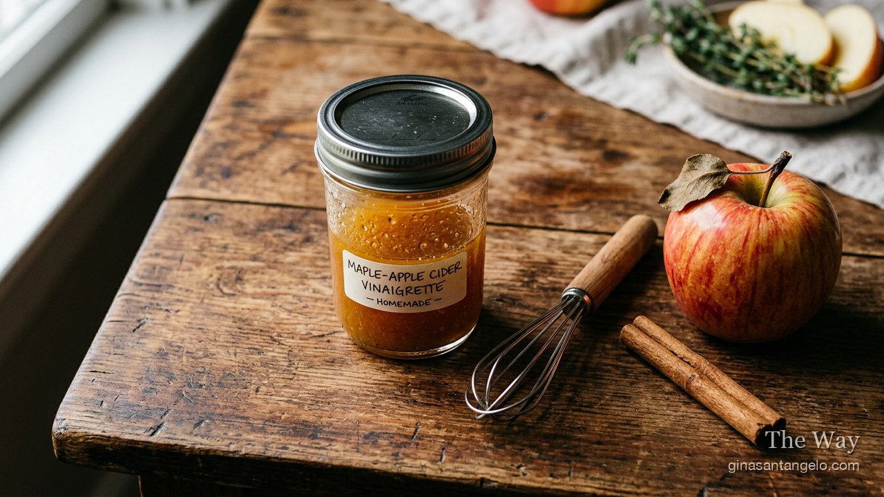 Maple apple cider vinaigrette in a jar