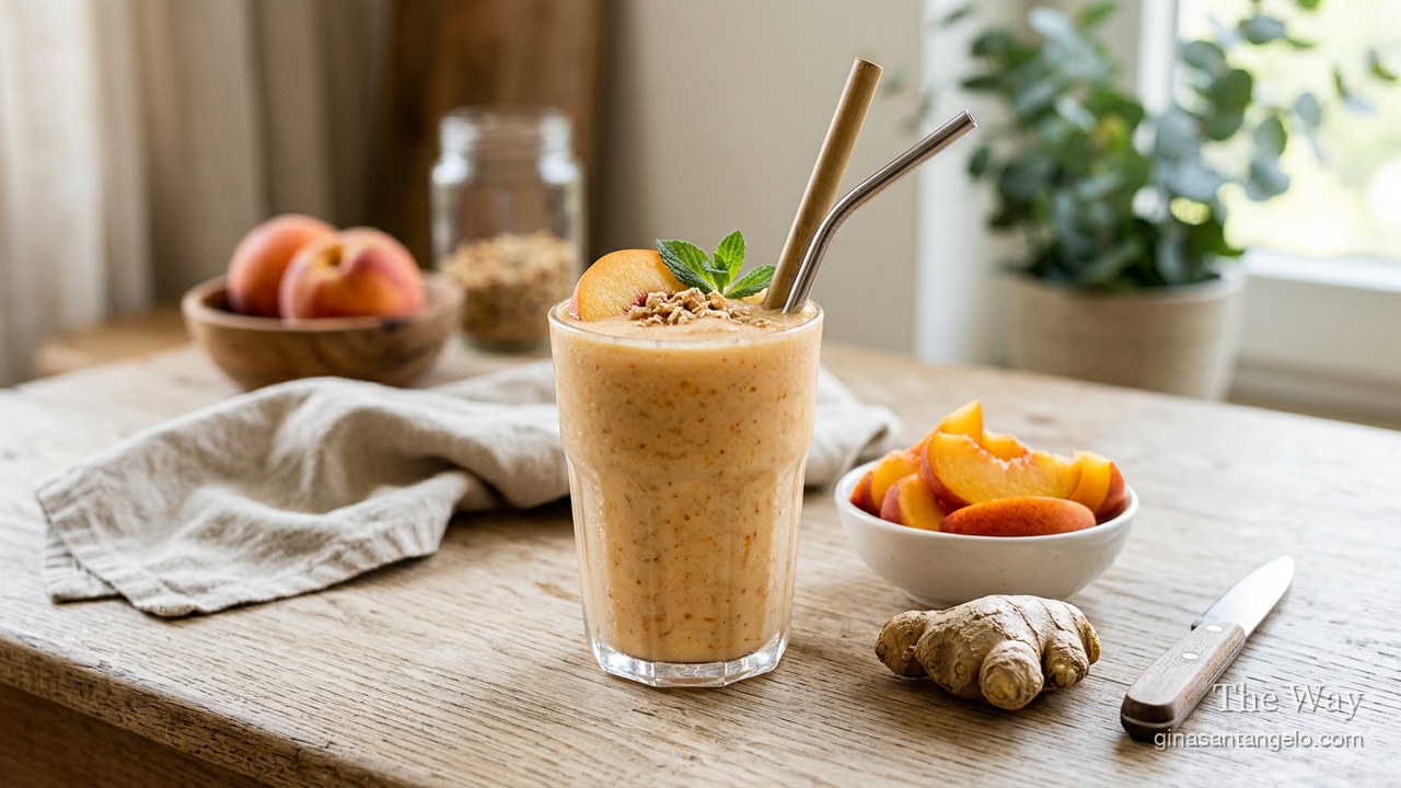 Peach ginger smoothie in a glass
