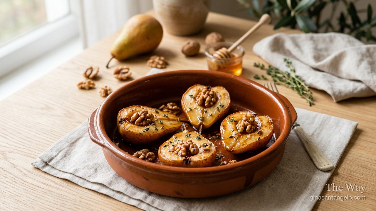 Roasted pears with walnuts and yogurt