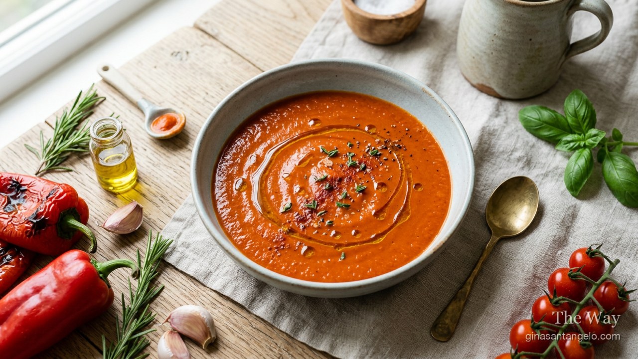 Roasted red pepper sauce in a bowl