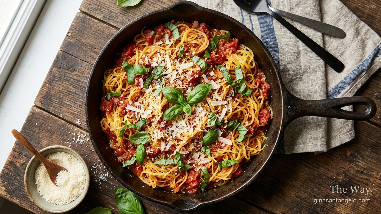 Baked spaghetti squash with marinara and basil