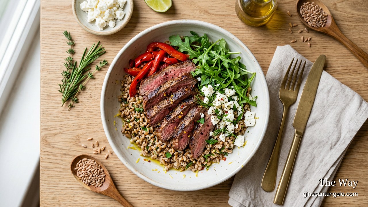 Steak and farro bowl