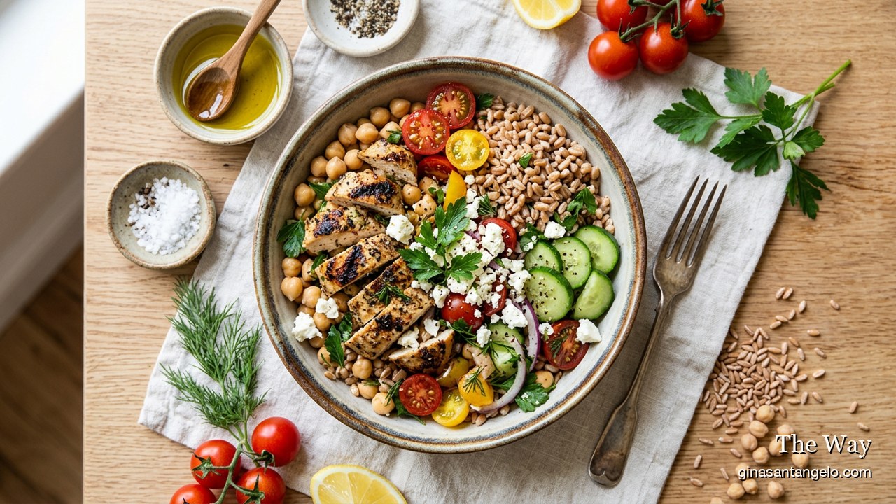 The GLOW Bowl with grilled chicken, chickpeas and farro