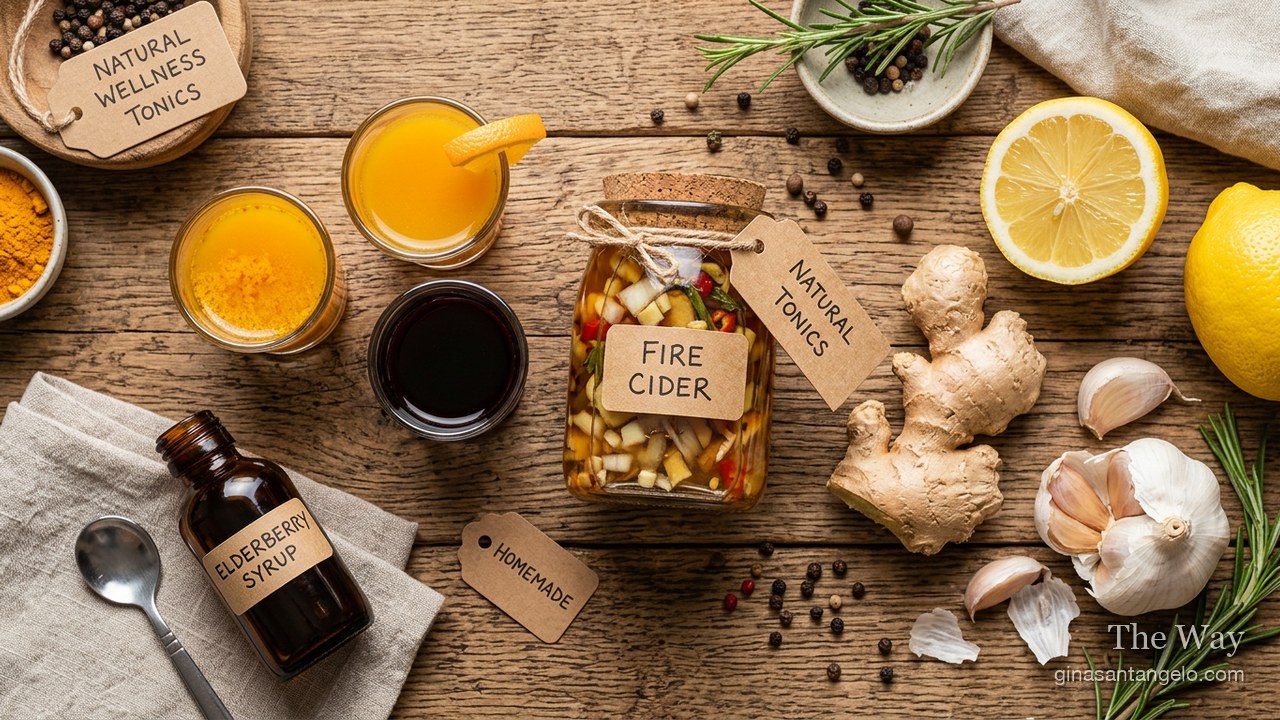 Small glasses of homemade wellness tonics
