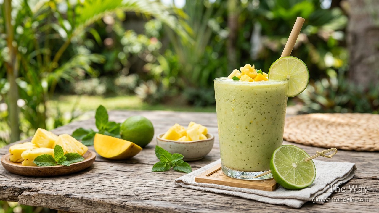 Tropical green smoothie in a glass