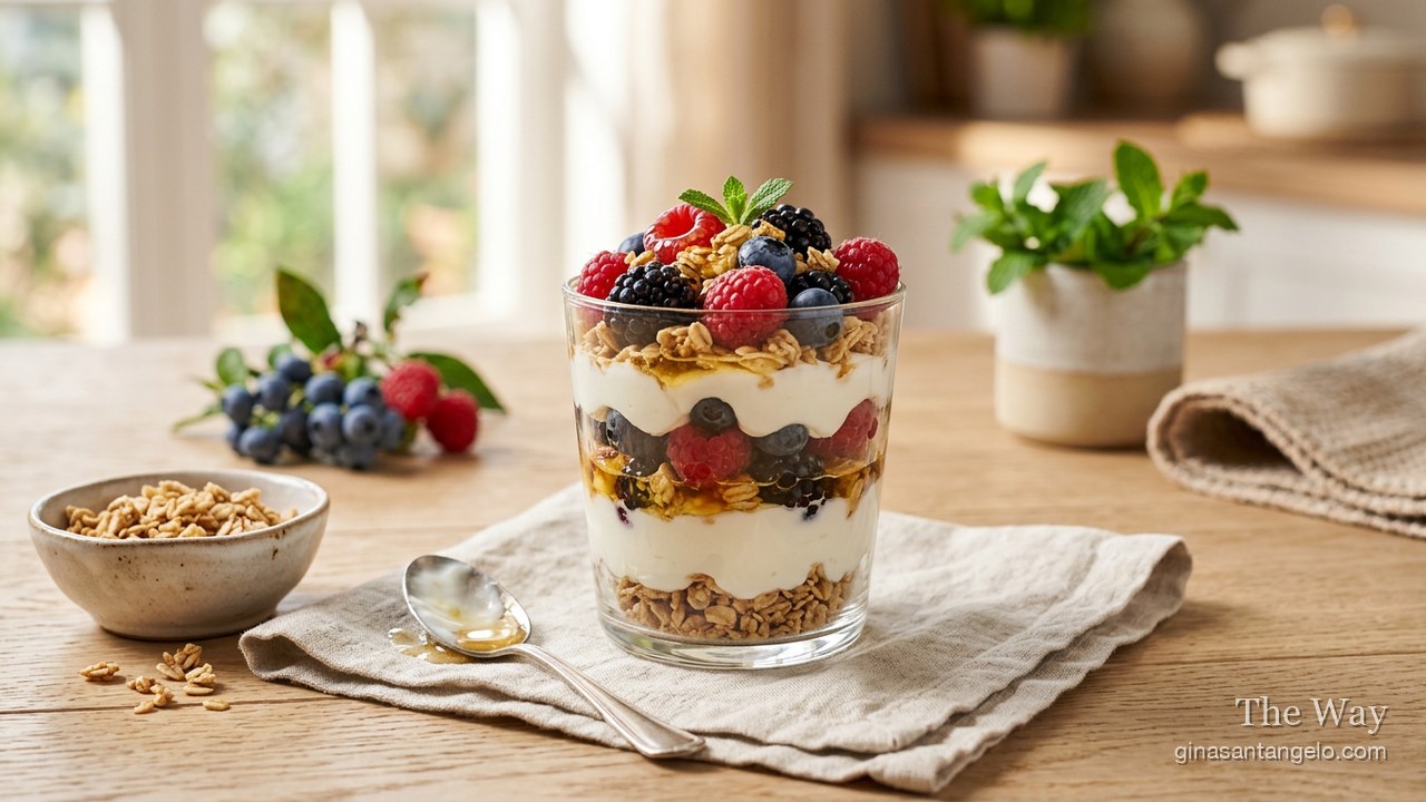 Greek yogurt parfaits with berries and granola