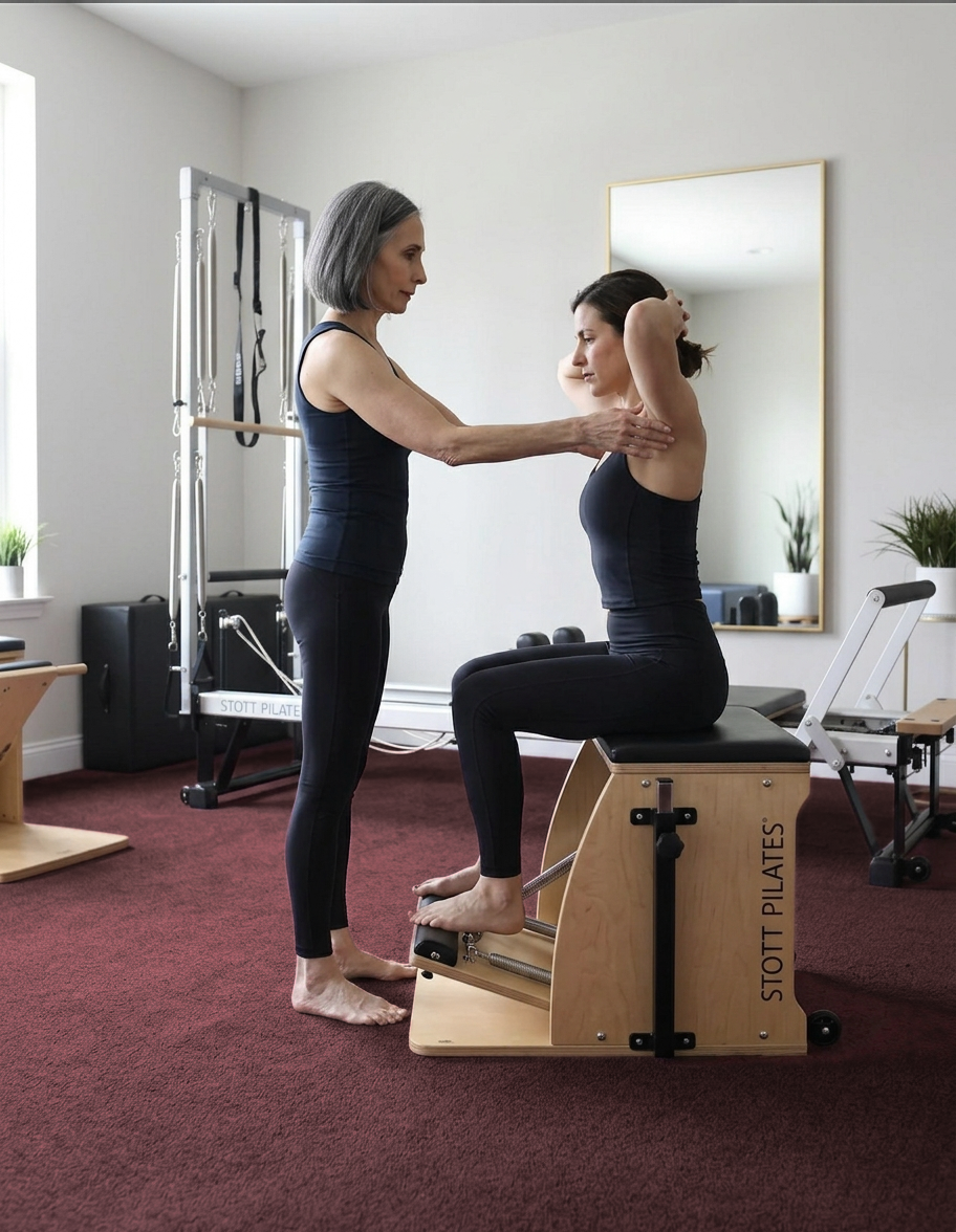 Gina coaching a Pilates session at GLOW Body