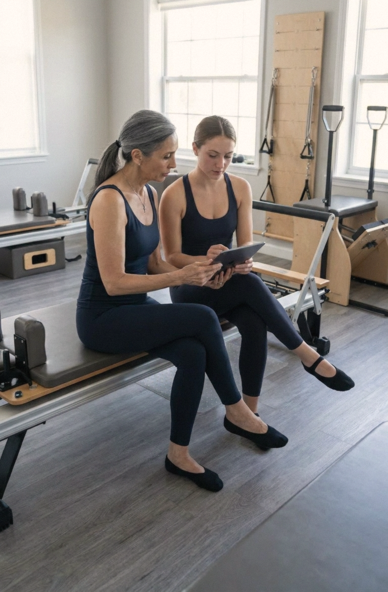 Gina Santangelo reviewing a wellness plan with a client